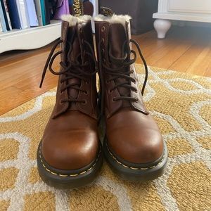 Dr Martens 1460 Serena Faux fur lined lace up boots, butterscotch brown